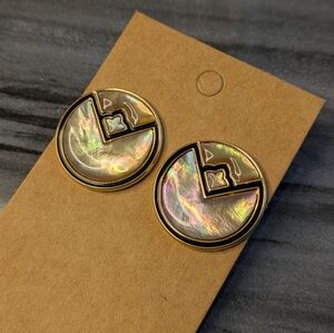 Duri Abalone Round Vintage Gold Tone Earrings For Pierced Ears